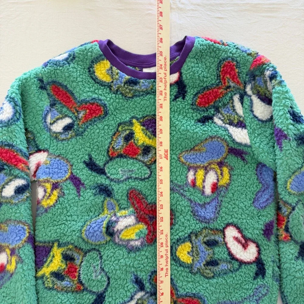 Disney Parks Donald Duck Sherpa Fleece Pullover Sweatshirt Green Purple Adult S